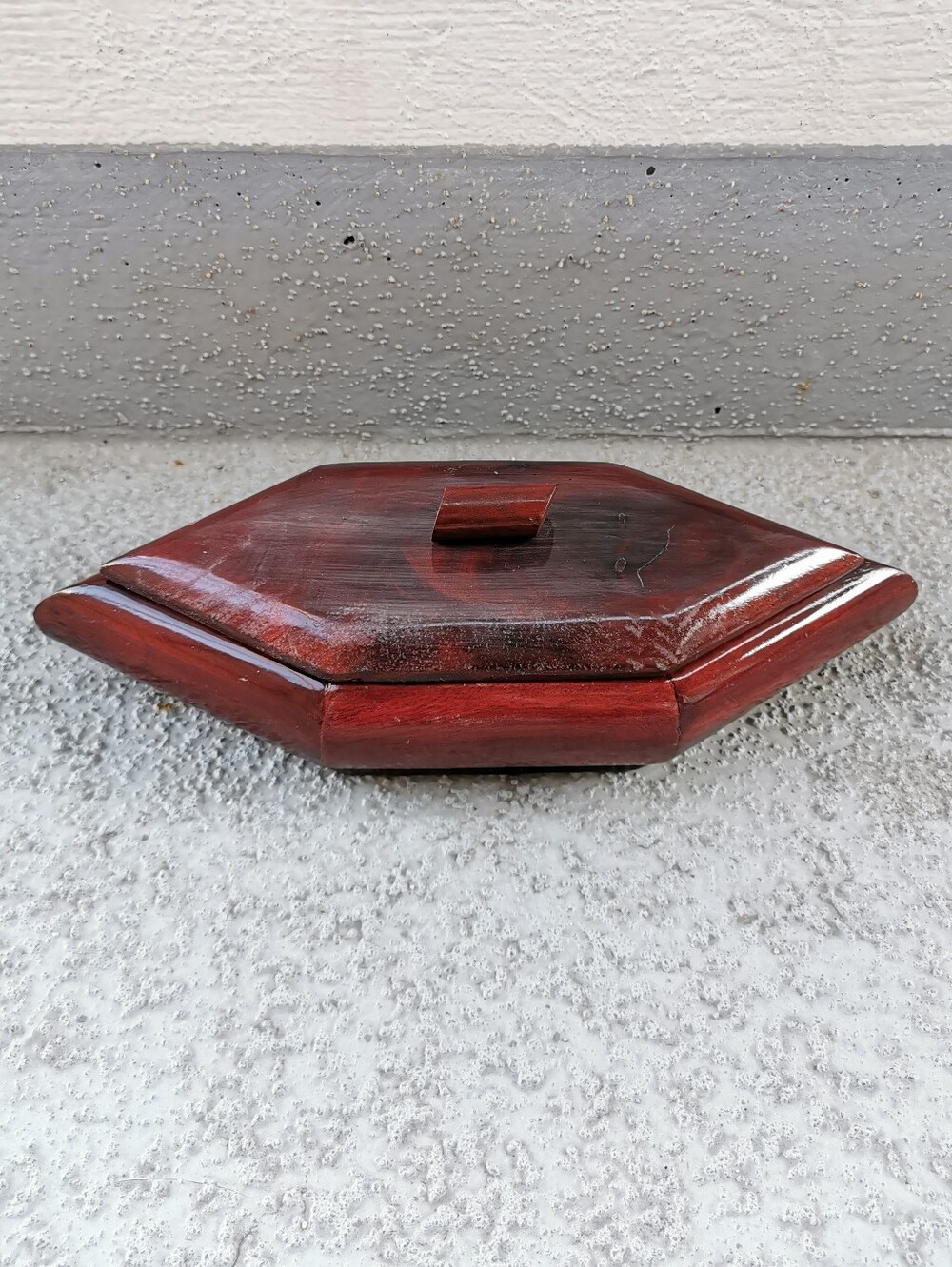 Vintage Hand Carved Hardwood Keepsake Box Large Geometric Lidded Jewelry Box